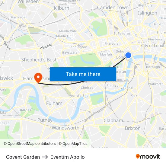 Covent Garden to Eventim Apollo map
