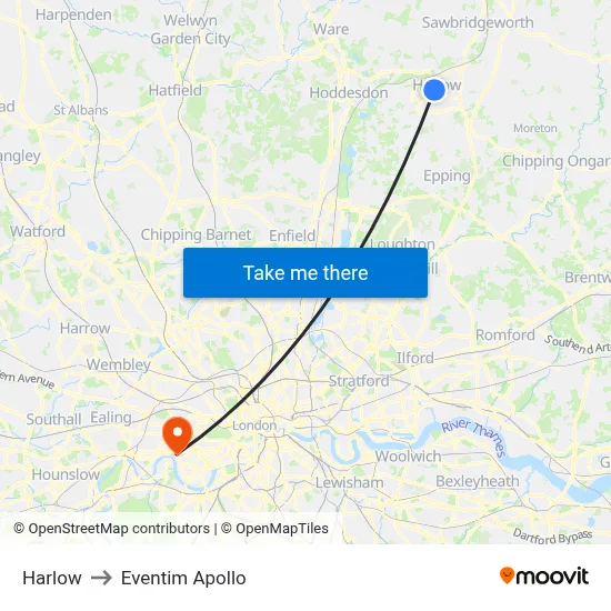 Harlow to Eventim Apollo map