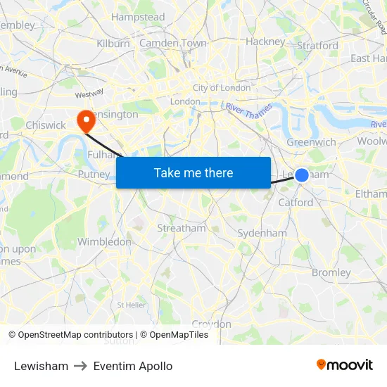 Lewisham to Eventim Apollo map
