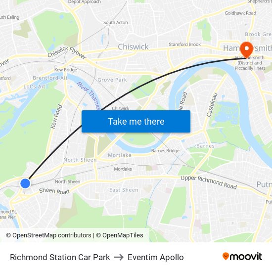 Richmond Station Car Park to Eventim Apollo map