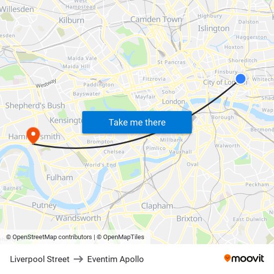 Liverpool Street to Eventim Apollo map