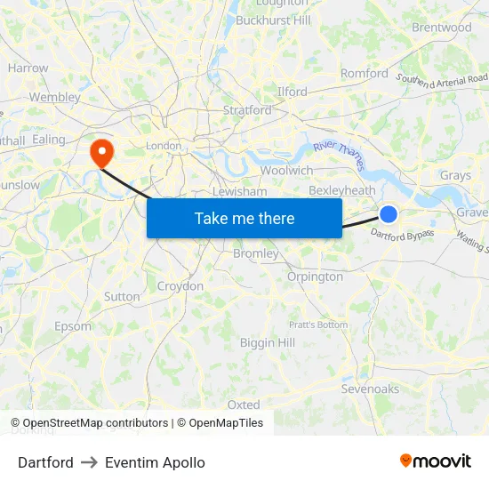 Dartford to Eventim Apollo map