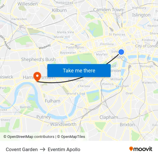 Covent Garden to Eventim Apollo map