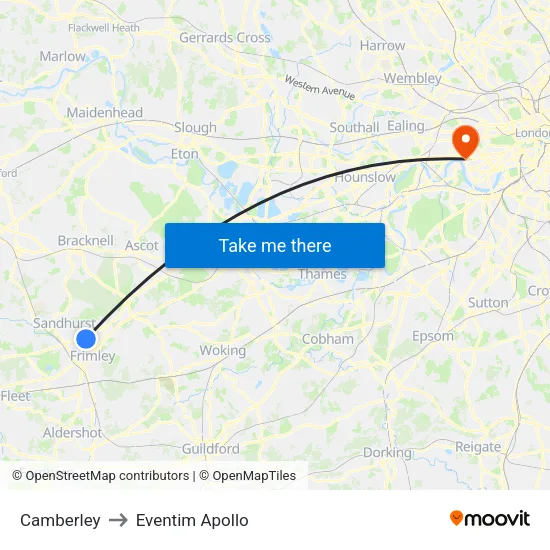 Camberley to Eventim Apollo map