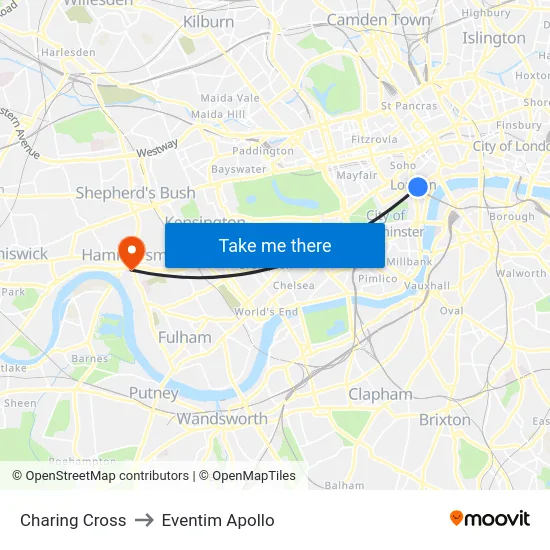 Charing Cross to Eventim Apollo map