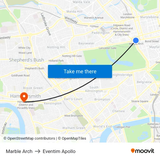 Marble Arch to Eventim Apollo map