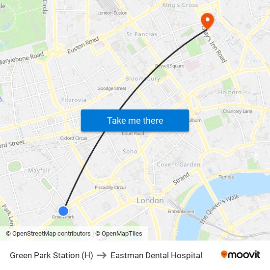 Green Park Station (H) to Eastman Dental Hospital map