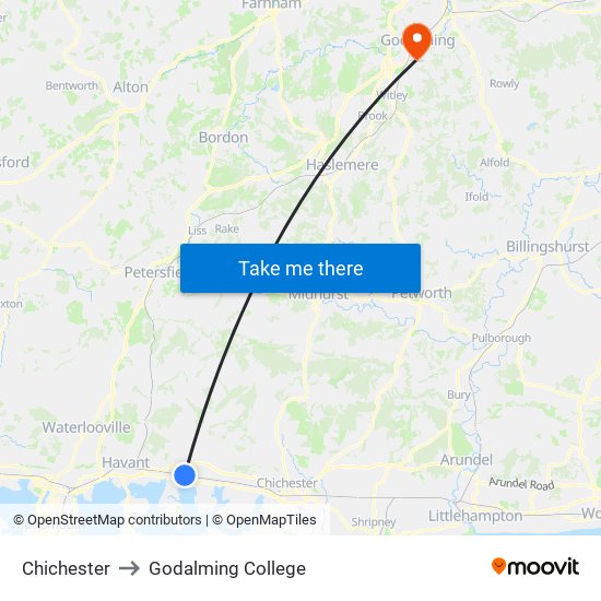 Chichester to Godalming College map