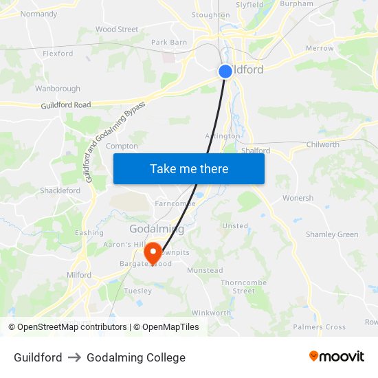 Guildford to Godalming College map