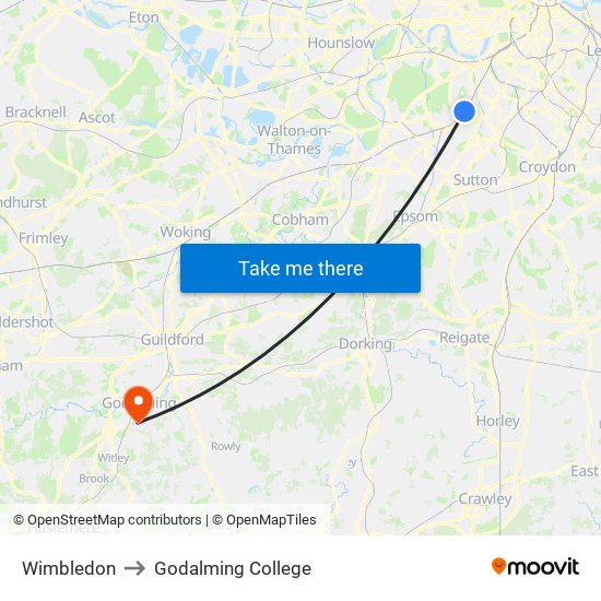 Wimbledon to Godalming College map