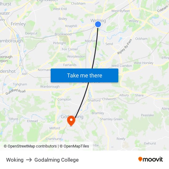 Woking to Godalming College map