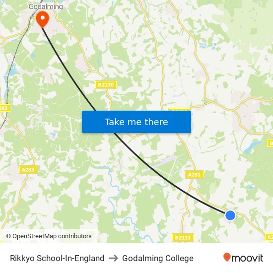 Rikkyo School-In-England to Godalming College map