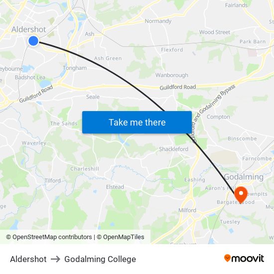 Aldershot to Godalming College map