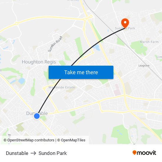 Dunstable to Sundon Park map
