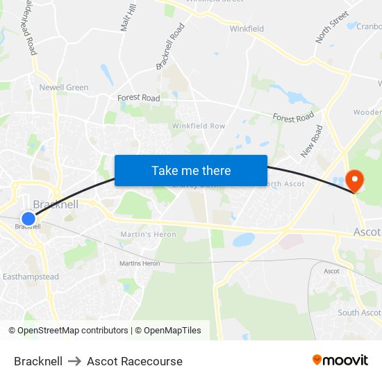 Bracknell to Ascot Racecourse map