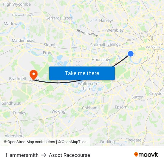 Hammersmith to Ascot Racecourse map