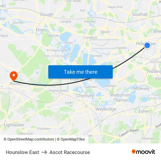 Hounslow East to Ascot Racecourse map