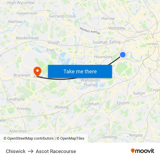 Chiswick to Ascot Racecourse map