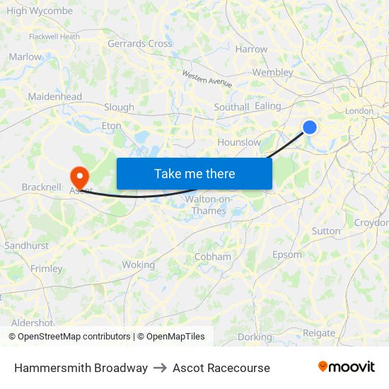 Hammersmith Broadway to Ascot Racecourse map