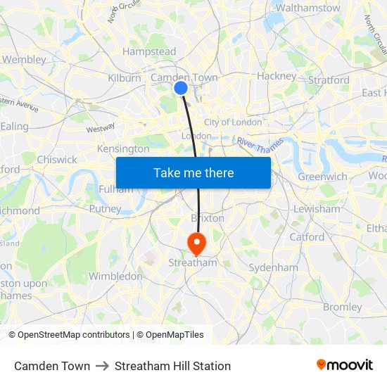 Camden Town to Streatham Hill Station map