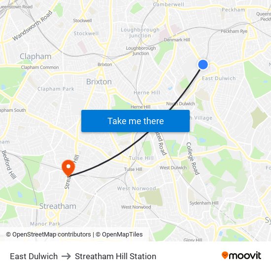 East Dulwich to Streatham Hill Station map