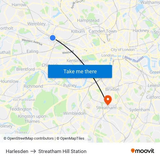 Harlesden to Streatham Hill Station map