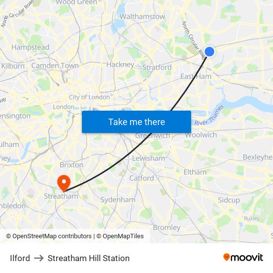 Ilford to Streatham Hill Station map