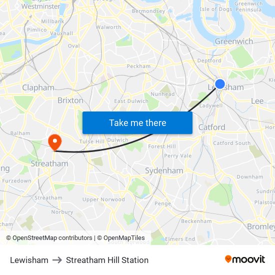 Lewisham to Streatham Hill Station map