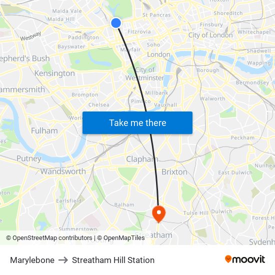 Marylebone to Streatham Hill Station map