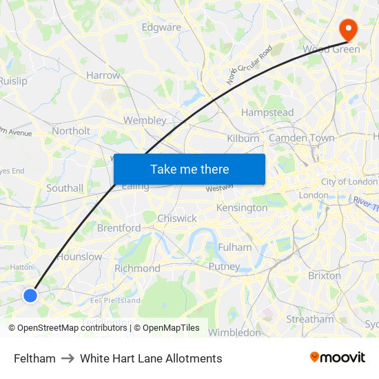 Feltham to White Hart Lane Allotments map