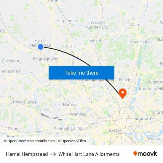 Hemel Hempstead to White Hart Lane Allotments map