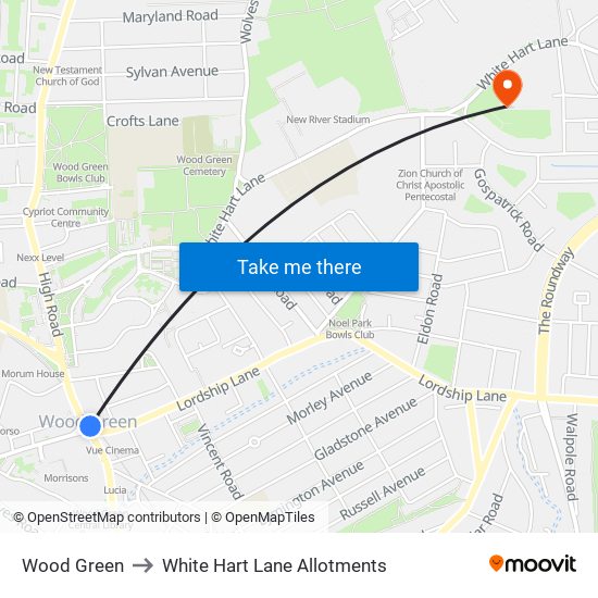 Wood Green to White Hart Lane Allotments map