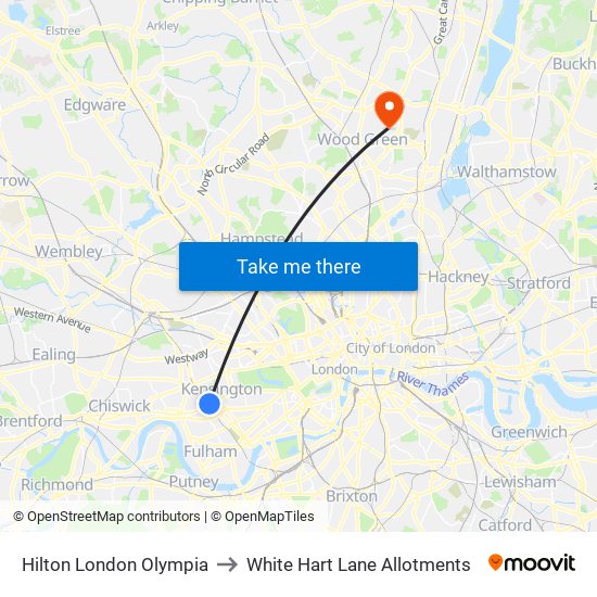 Hilton London Olympia to White Hart Lane Allotments map