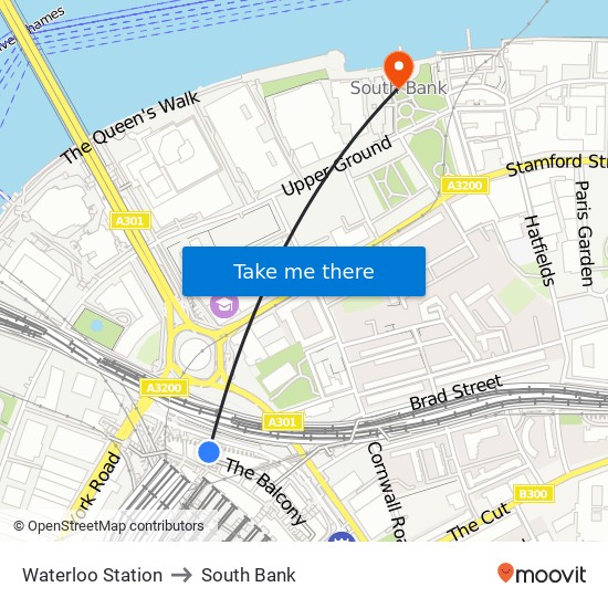 Waterloo Station to South Bank map