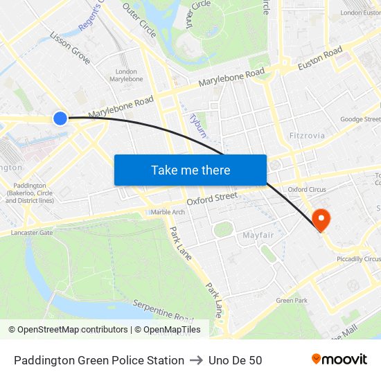 Paddington Green Police Station to Uno De 50 map