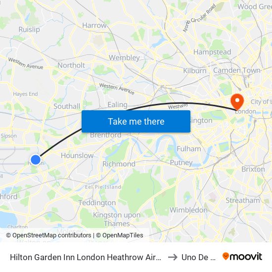 Hilton Garden Inn London Heathrow Airport to Uno De 50 map