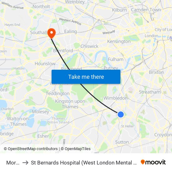 Morden to St Bernards Hospital (West London Mental Health Nhs Trust) map