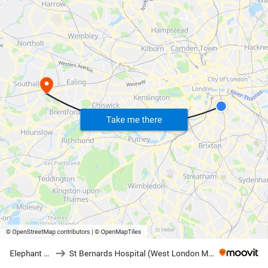 Elephant & Castle to St Bernards Hospital (West London Mental Health Nhs Trust) map
