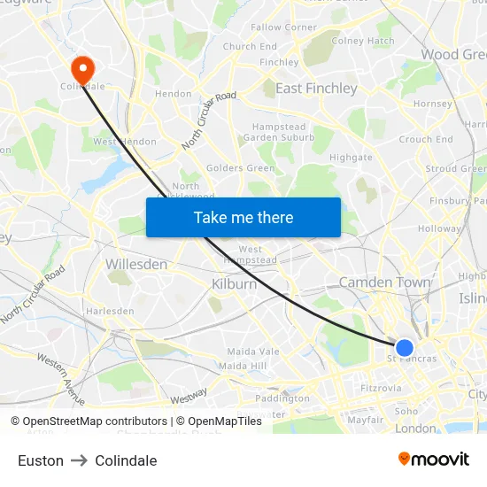 Euston to Colindale map