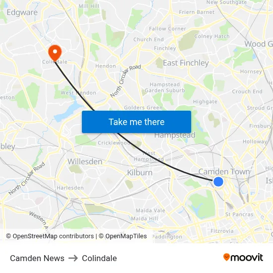 Camden News to Colindale map