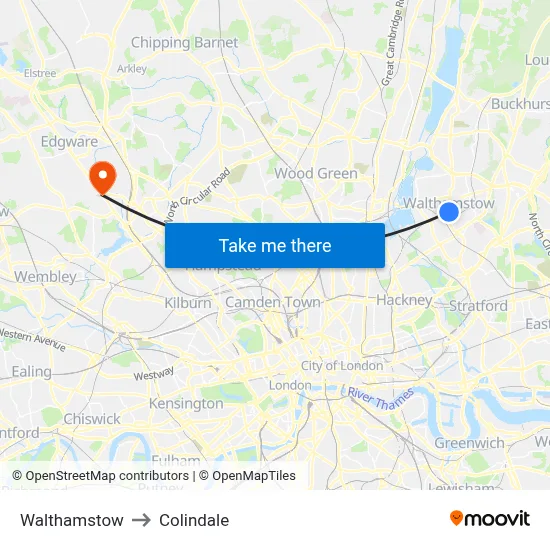 Walthamstow to Colindale map
