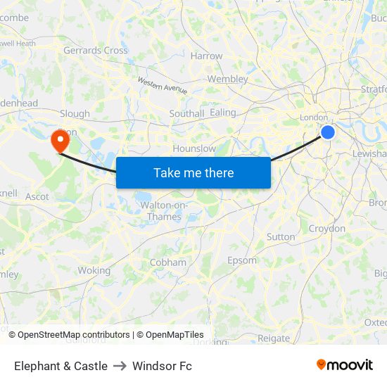 Elephant & Castle to Windsor Fc map