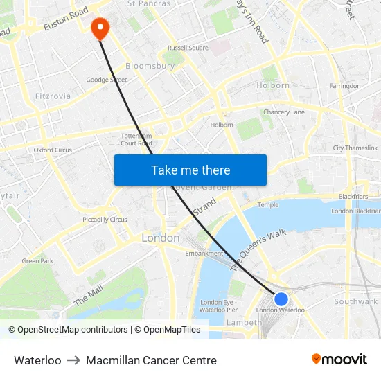 Waterloo to Macmillan Cancer Centre map