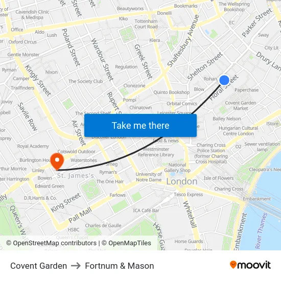 Covent Garden to Fortnum & Mason map