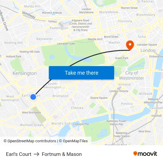 Earl's Court to Fortnum & Mason map
