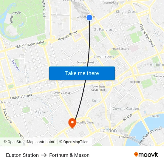 Euston Station to Fortnum & Mason map