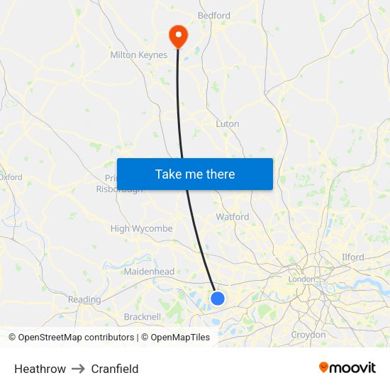 Heathrow to Cranfield map