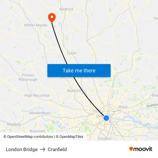 London Bridge to Cranfield map