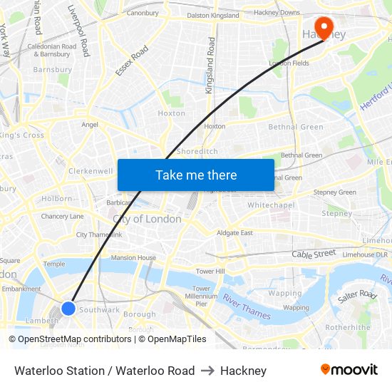 Waterloo Station / Waterloo Road to Hackney map