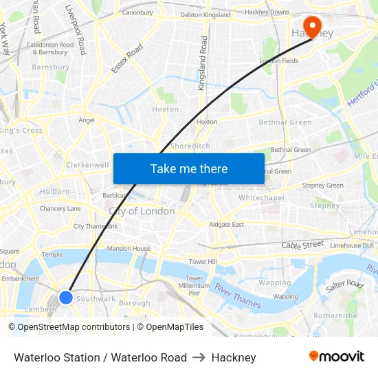 Waterloo Station / Waterloo Road to Hackney map